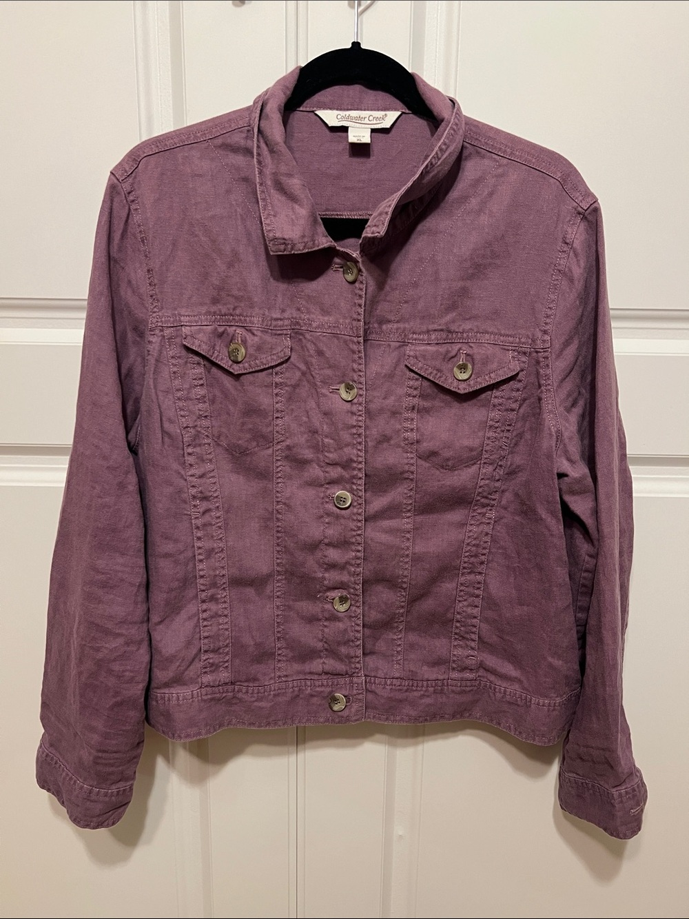 Coldwater Creek Journeys Linen Cropped Chore Jacket, Lilac, XL
